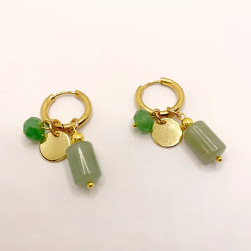 DAIIIBABYYY  -  Punk Golden Plated Stainless Steel Hoop Earrings for Women Vintage Green Rhinestone Charms Trendy Waterproof Jewelry Gifts
